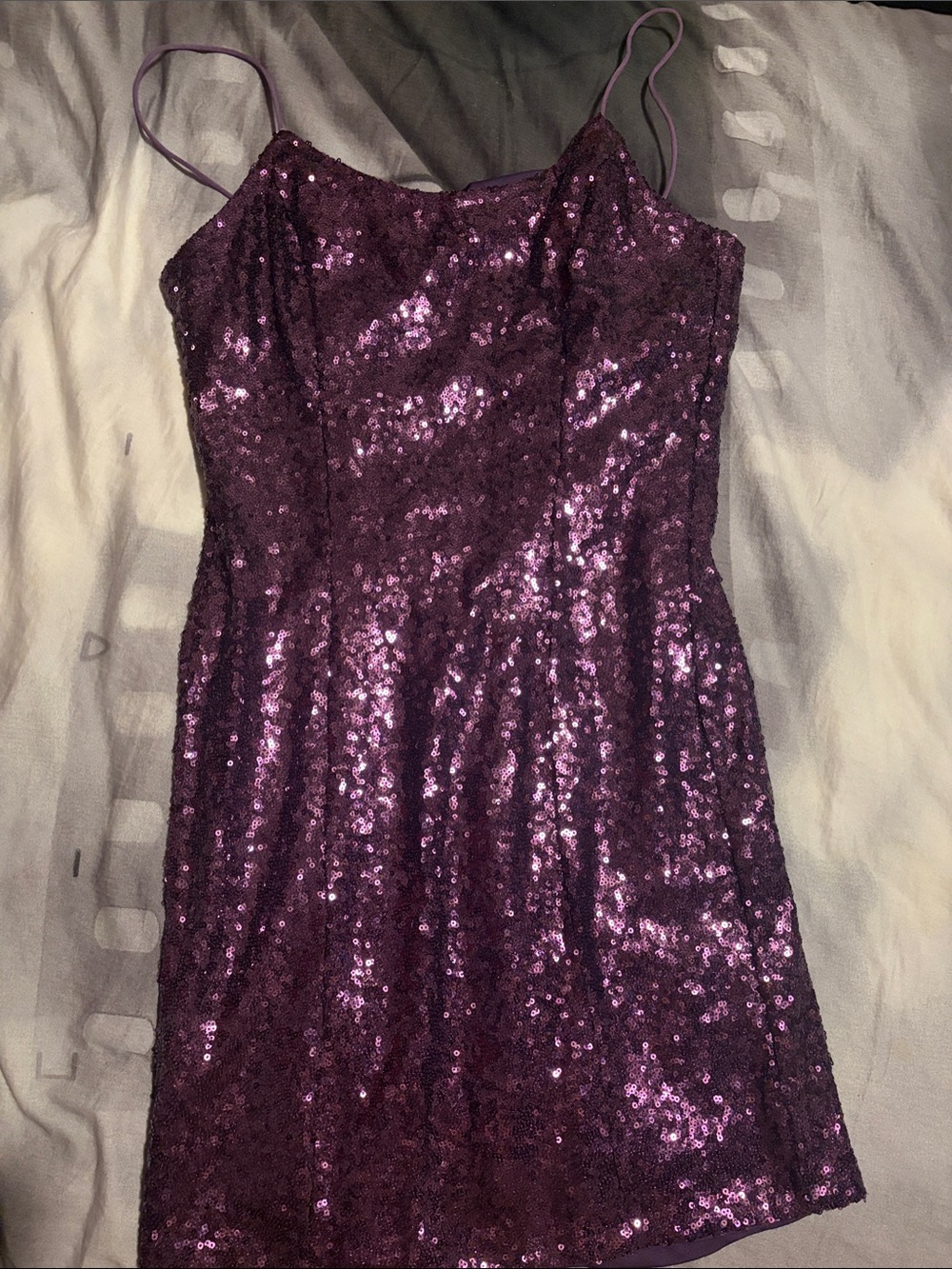 Lulu's Purple Sequin Spaghetti Strap Mini Dress
